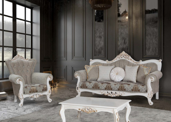 Klasyczna sofa w stylu Chesterfield do salonu Szary salon