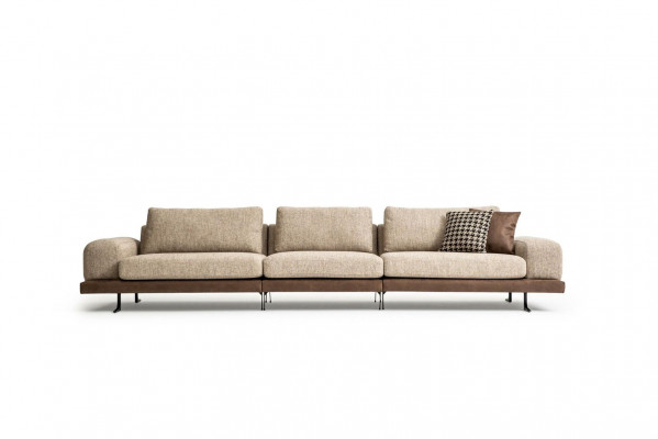 Beżowa pięcioosobowa sofa tapicerowana sofa Włókienniczy kanapa wypoczynkowa do salonu