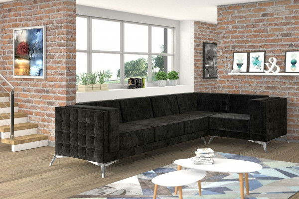 Chesterfield Narożnikowa kanapa L-Shape Material Design Couch Podkładka Siedziba Włókienniczy Sofa Narożnik Nowość