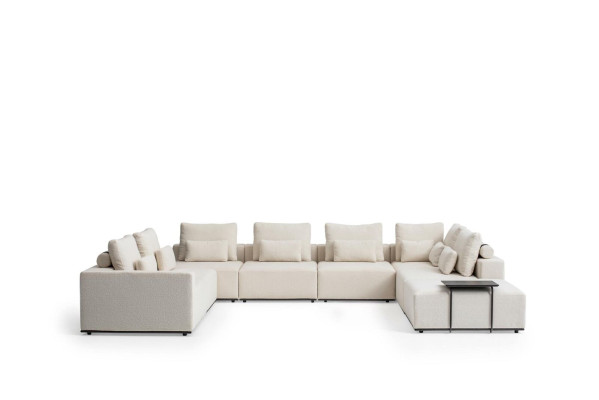Żywy krajobraz Kształt U Sofa Biały Meble tapicerowane Włókienniczy Sofa ze stelażem drewnianym