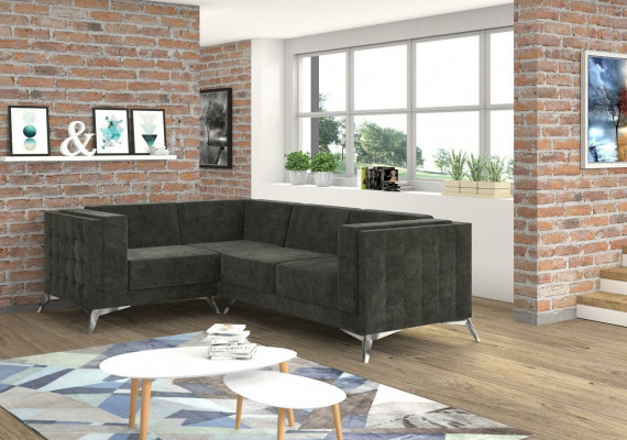 Chesterfield Narożnikowa kanapa L-Shape Material Couch Design Podkładka Siedziba Włókienniczy Sofa Narożnik Nowość