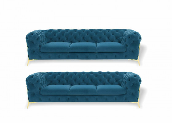 Chesterfield Sofa Aksamit Couch Podkładka Siedziba 3+3 Siedziba Ustawić Design Couches Sofy