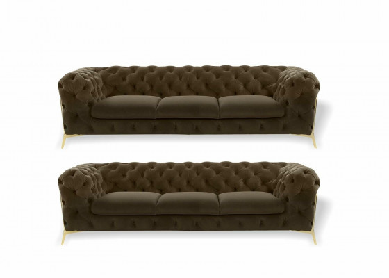 Chesterfield Sofa Aksamit Couch Podkładka Siedziba 3+3 Siedziba Ustawić Design Couches Sofy
