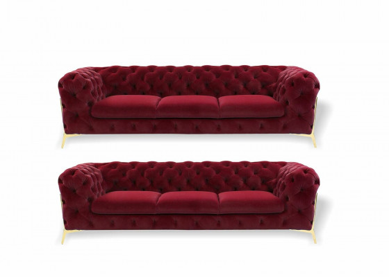Chesterfield Sofa Aksamit Couch Podkładka Siedziba 3+3 Siedziba Ustawić Design Couches Sofy