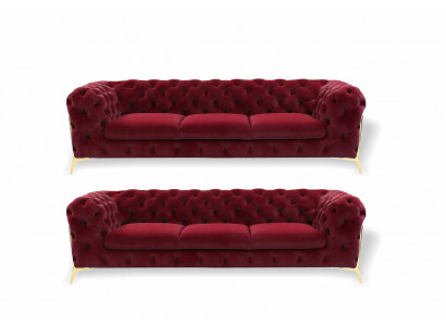 Chesterfield Sofa Aksamit Couch Podkładka Siedziba 3+3 Siedziba Ustawić Design Couches Sofy