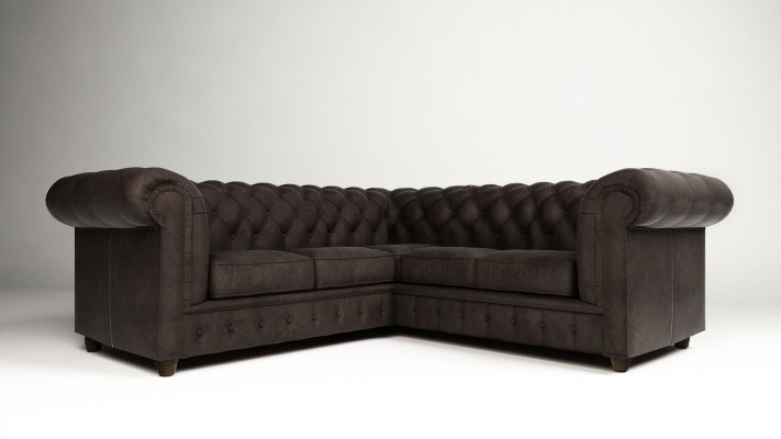 Chesterfield Narożnikowa kanapa L-Shape Material Design Couch Podkładka Siedziba Sofa Włókienniczy
