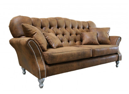 Vintage Chesterfield Zestaw sofowy Couch Podkładka Sofa Skóra 3+1 miejsce do siedzenia Zestaw