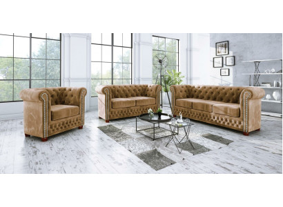 Chesterfield Włókienniczy Design Luxury Zestaw sofowy Sofa Podkładka 3+1 miejsce do siedzenia Nowość