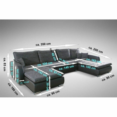 Design Narożnikowa kanapa Sofa Elena Funkcja łóżka Couch Podkładka Siedziba Narożnik Sofy XXL Nowość