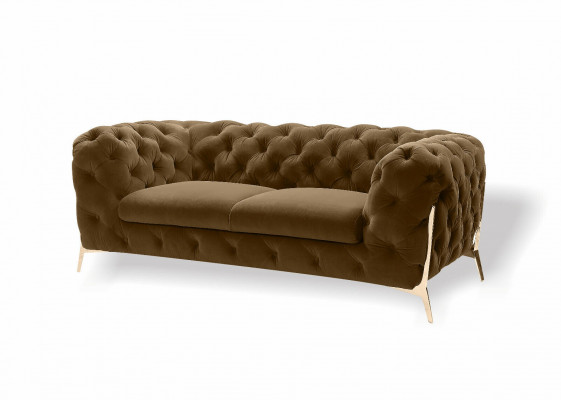 Chesterfield Aksamit Designerska Sofa 2 miejsce do siedzenia Kanapa Włókienniczy Aksamit Ustaw Gold Nogi