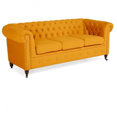 Klasyczna trzyosobowa kanapa Chesterfield Meble Sofa Włókienniczy o eleganckim designie w kolorze pomarańczowym