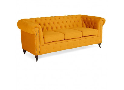 Klasyczna trzyosobowa kanapa Chesterfield Meble Sofa Włókienniczy o eleganckim designie w kolorze pomarańczowym
