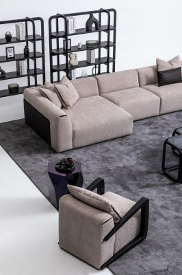 Grupa siedzisk Taupe salon Żywy krajobraz Meble tapicerowane w kształcie litery L 3-częściowe