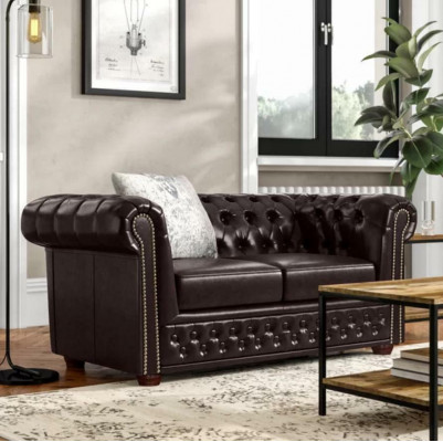 Design Sofa 2 miejsce do siedzenia Kanapa Chesterfield Podkładka Siedziba Ustawić Skóra Włókienniczy Nowość