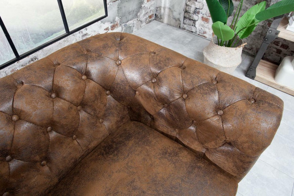 Chesterfield Włókienniczy Kanapa Podkładka 2 miejsce do siedzenia Materiał Sofy Kanapy Brązowa dwumiejscowa