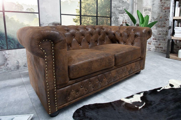 Chesterfield Włókienniczy Kanapa Podkładka 2 miejsce do siedzenia Materiał Sofy Kanapy Brązowa dwumiejscowa
