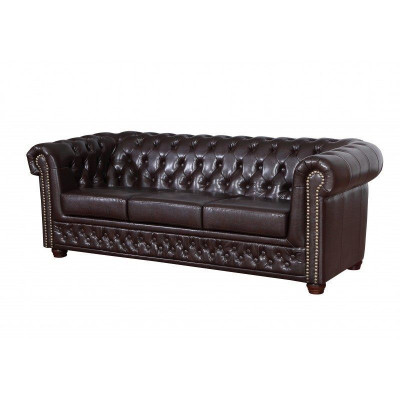 Nowoczesna trzyosobowa sztuczna skórzana sofa przytulna elegancka Chesterfield