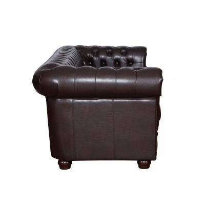 Nowoczesna trzyosobowa sztuczna skórzana sofa przytulna elegancka Chesterfield