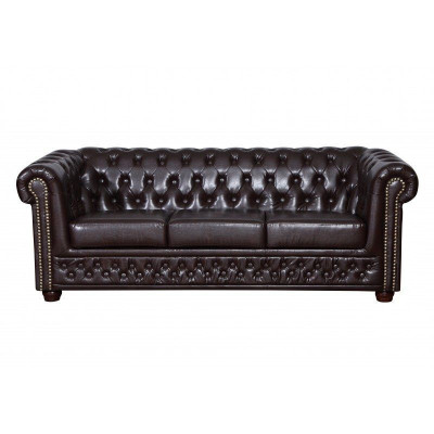 Nowoczesna trzyosobowa sztuczna skórzana sofa przytulna elegancka Chesterfield