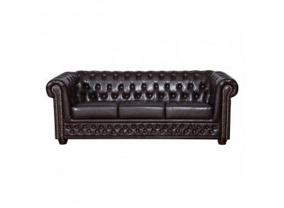 Nowoczesna trzyosobowa sztuczna skórzana sofa przytulna elegancka Chesterfield