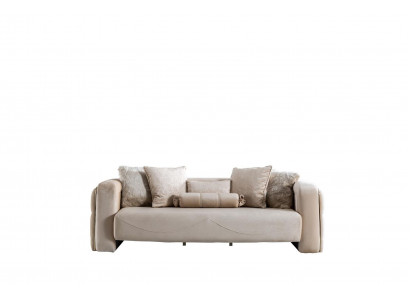 Sofa 3 Siedziba Beżowa Meble Salon Chesterfield Podkładka Materiał Luksusowa Nowość