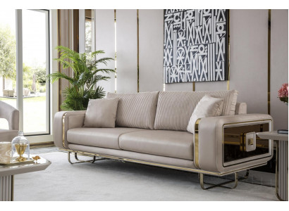 Sofa 3 Siedziba Beżowy Salon Design Style Meble Nowoczesne Sofy Eleganckie