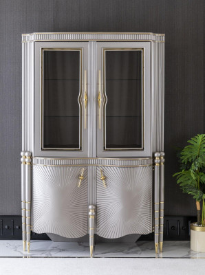 Gablota Szara jadalnia Szafa Półka Design Eleganckie Meble Metalowe Nowość
