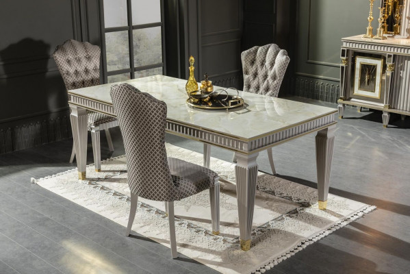 jadalnia Zestaw Szary 4x Krzesła Stół obiadowy Kredens Lustro Elegancki Design 7-częściowy.