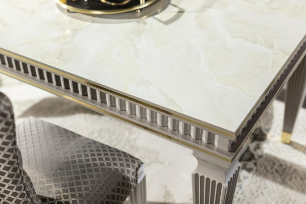 jadalnia Zestaw Szary 4x Krzesła Stół obiadowy Kredens Lustro Elegancki Design 7-częściowy.