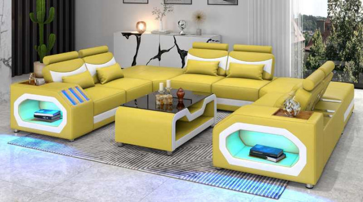 Design Żywy krajobraz Duża sofa XXL w kształcie litery U Narożnikowa kanapa skórzana sofa Czerwony LED