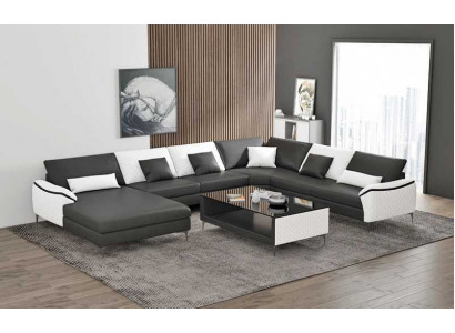 Żywy krajobraz Kanapy Sofa skórzana Narożnikowa kanapa U Shape Czarna Sofa Duża Nowość