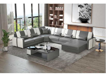 Duża Żywy krajobraz Sofa Narożnikowa kanapa U Shape Grey sztuczna skóra XXL Modern