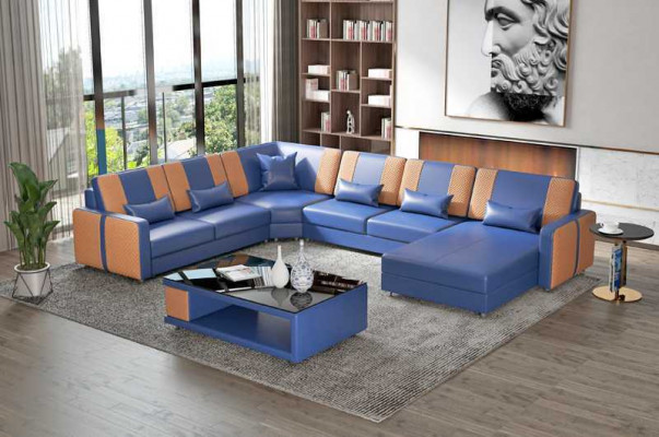 Duża Żywy krajobraz Sofa Narożnikowa kanapa U Shape Grey sztuczna skóra XXL Modern