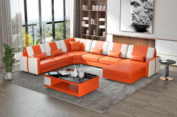 Duża Żywy krajobraz Sofa Narożnikowa kanapa U Shape Grey sztuczna skóra XXL Modern