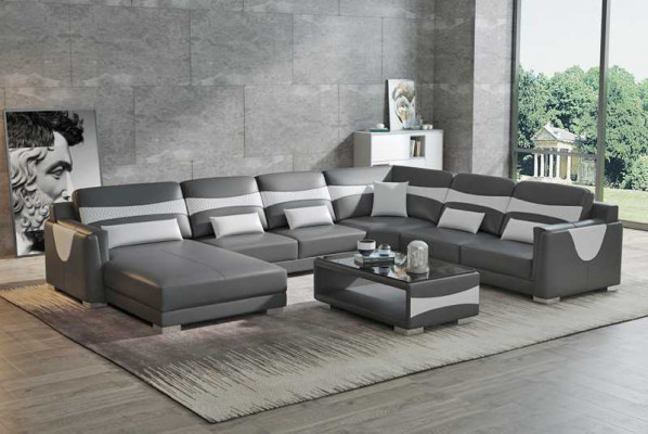Żywy krajobraz Sofa U Shape Duża Narożnikowa kanapa Sofa Skórzana Szara sztuczna skóra Nowość
