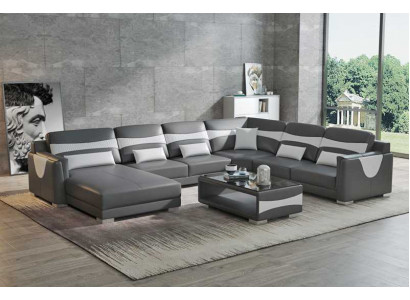 Żywy krajobraz Sofa U Shape Duża Narożnikowa kanapa Sofa Skórzana Szara sztuczna skóra Nowość
