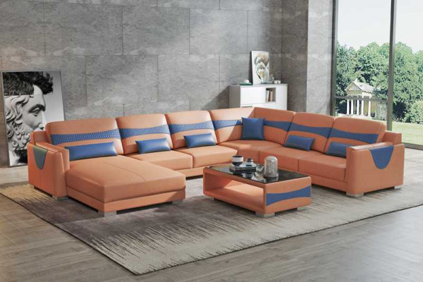 Żywy krajobraz Sofa U Shape Duża Narożnikowa kanapa Sofa Skórzana Szara sztuczna skóra Nowość