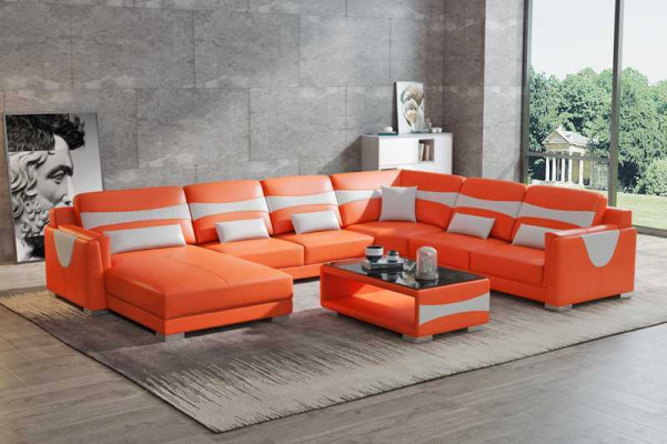 Żywy krajobraz Sofa U Shape Duża Narożnikowa kanapa Sofa Skórzana Szara sztuczna skóra Nowość
