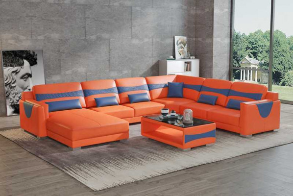 Żywy krajobraz Sofa U Shape Duża Narożnikowa kanapa Sofa Skórzana Szara sztuczna skóra Nowość