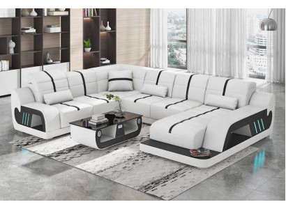 Nowoczesna sofa Żywy krajobraz U kształt Narożnikowa kanapa designerska sofa Biały sztuczna skóra