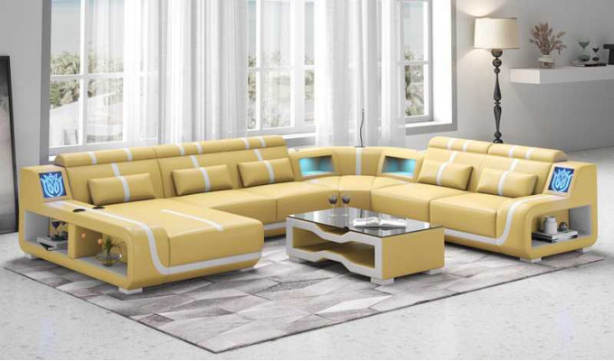 Żywy krajobraz XXL Sofa U Shape Duża Narożnikowa kanapa Skórzana Sofa Czarne Sofy