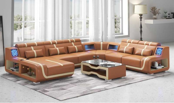 Żywy krajobraz XXL Sofa U Shape Duża Narożnikowa kanapa Skórzana Sofa Czarne Sofy