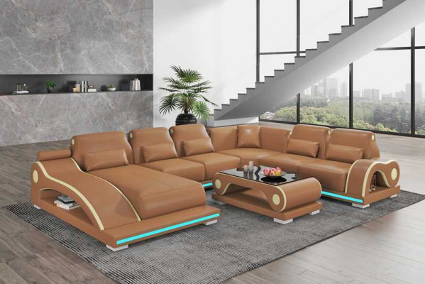 Żywy krajobraz XXL Sofa U Shape Duża Narożnikowa kanapa Sofa Skórzana Brązowe Sofy Nowość