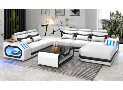 Żywy krajobraz Duża sofa XXL w kształcie litery U Narożnikowa kanapa skórzana sofa Biały Sofy