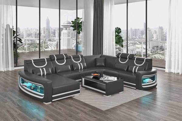 Żywy krajobraz Kanapy Sofa skórzana Narożnikowa kanapa U Shape Czarna Sofa Duża Nowość