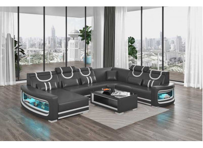 Żywy krajobraz Kanapy Sofa skórzana Narożnikowa kanapa U Shape Czarna Sofa Duża Nowość