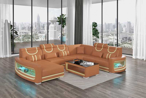 Żywy krajobraz Kanapy Sofa skórzana Narożnikowa kanapa U Shape Czarna Sofa Duża Nowość