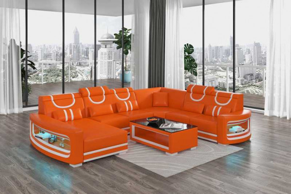 Żywy krajobraz Kanapy Sofa skórzana Narożnikowa kanapa U Shape Czarna Sofa Duża Nowość
