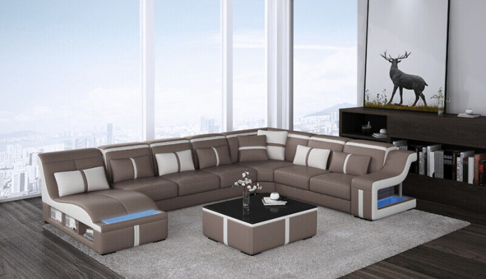 Design Narożnikowa kanapa Kształt U Podświetlana kanapa Skóra Włókienniczy Sofa Nowy Żywy krajobraz LED