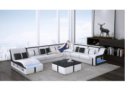 Design Narożnikowa kanapa Kształt U Podświetlana kanapa Skóra Włókienniczy Sofa Nowy Żywy krajobraz LED